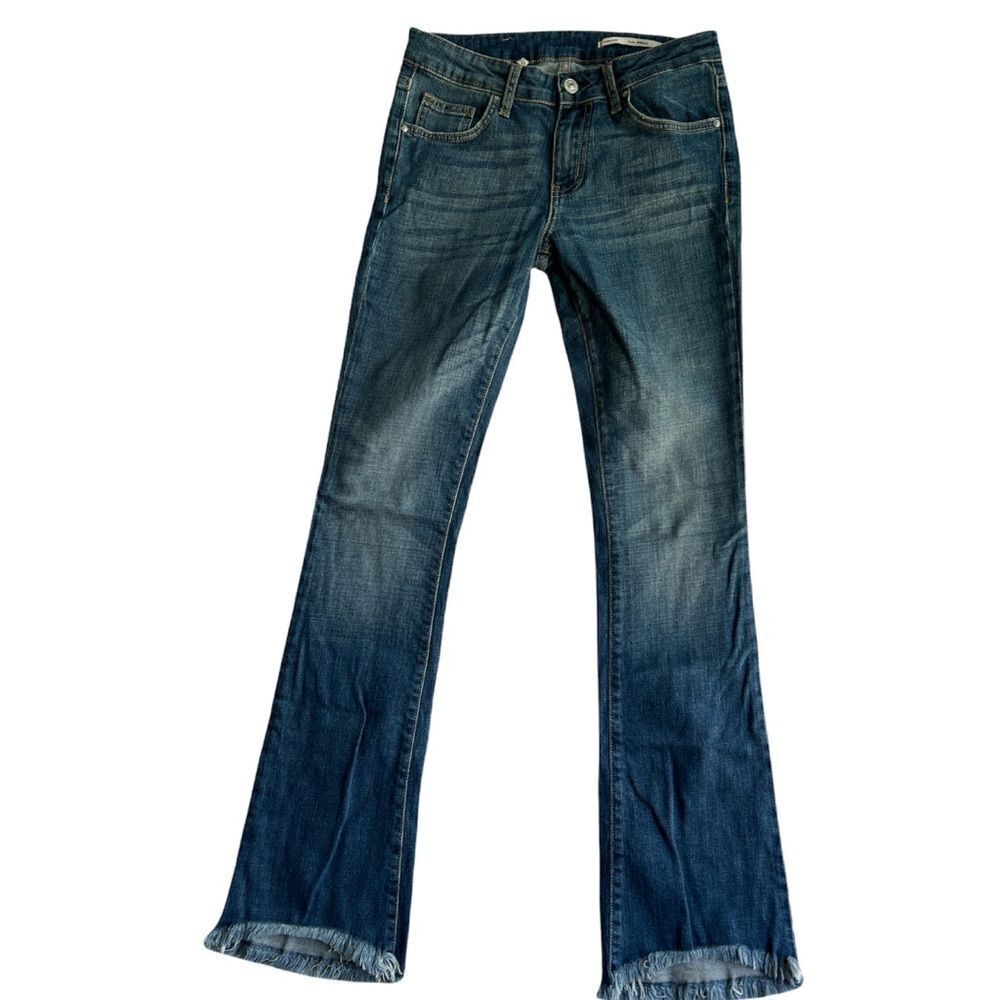 Zara Woman Raw Flare Hem Medium Rise Jeans sz 4